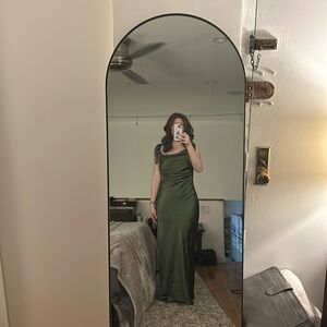 Green asymmetrical black tie dress